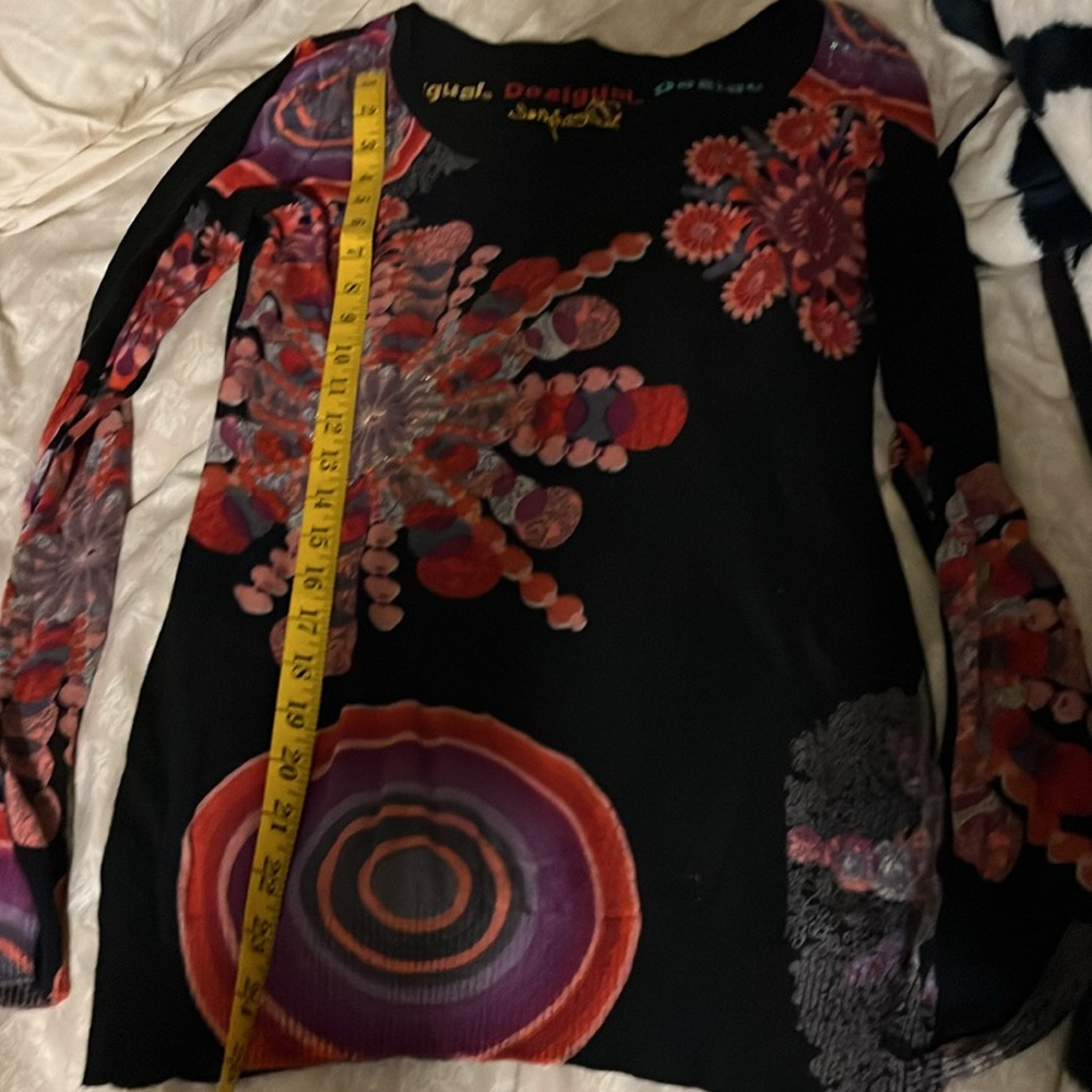 Desigual Black Top with Red and Purple Accents - Picture 7 of 8